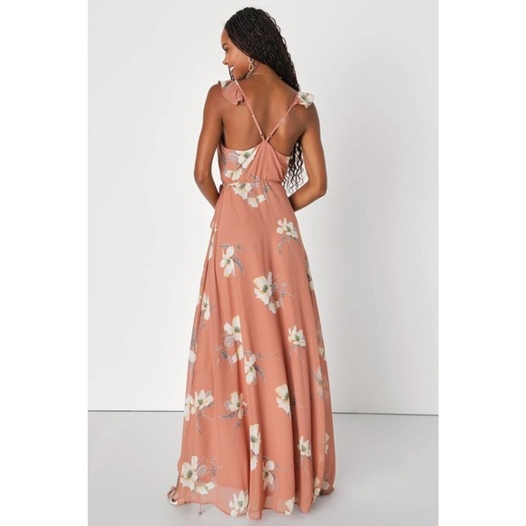 Lulus All Mine Rusty Rose Floral Print High-Low Wrap Maxi Dress Small New!! - Picture 5 of 16